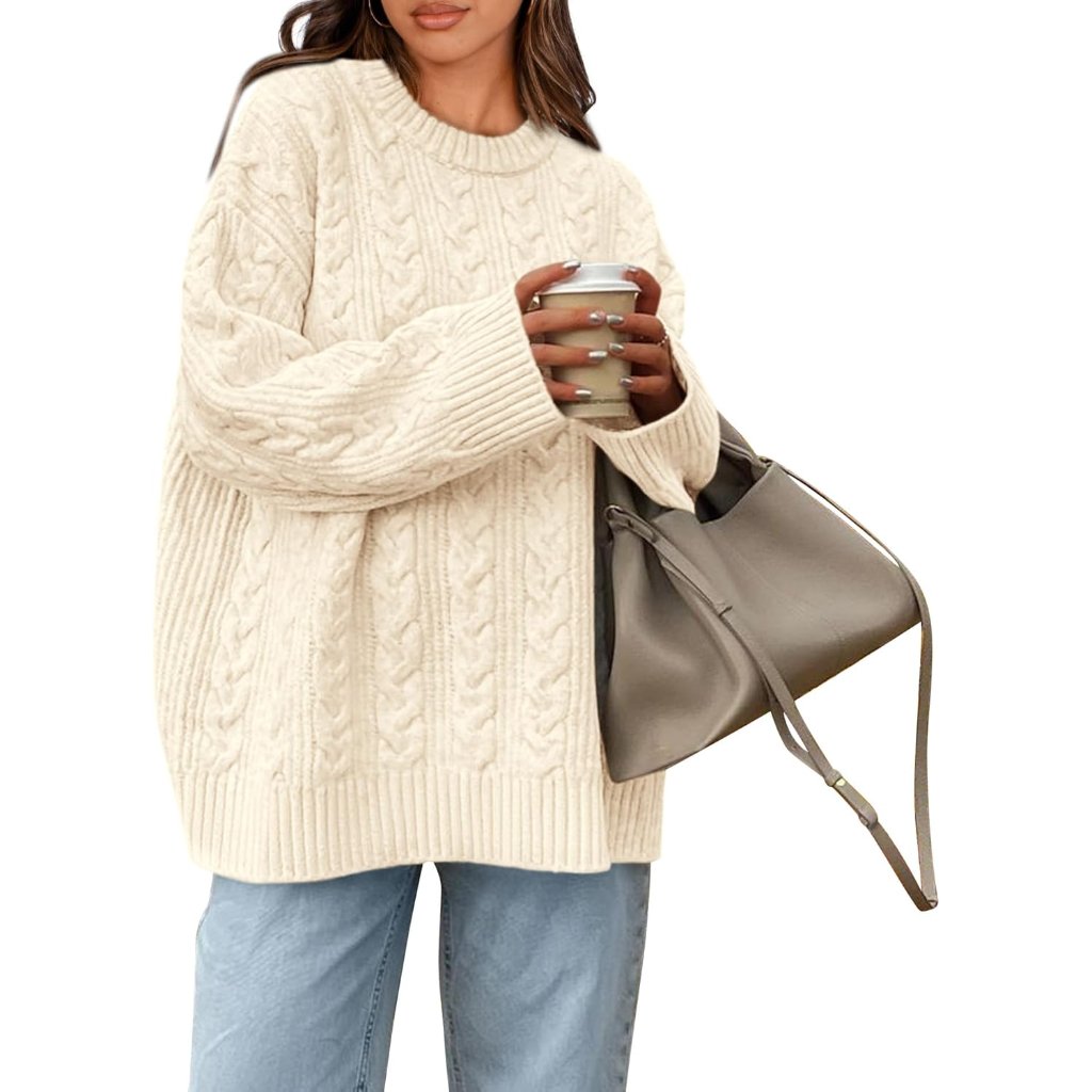 Women's Oversized Sweaters Crewneck Cable Knit Pullover Casual Loose Fall Outfit